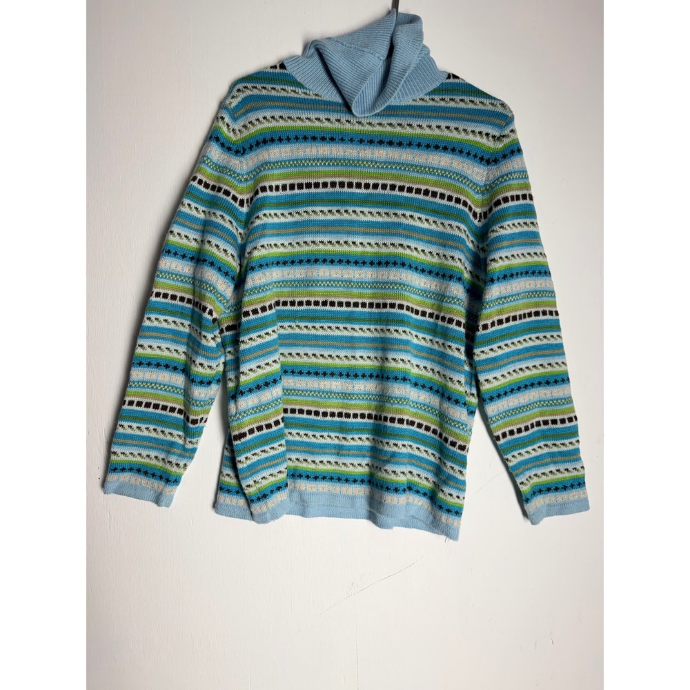 Venezia Vintage Blue Striped Turtleneck Sweater Knit Fair Isle Retro 14/16